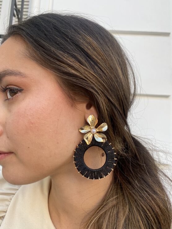 Pendiente fleur negro - Imagen 2