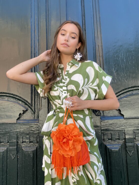 Bolso flecos flor naranja - Imagen 3