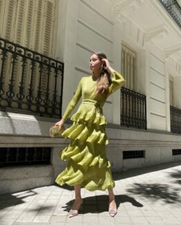 Vestido Calabria plisado pistacho