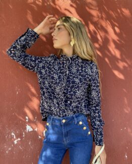 Blusa bordada belair azul marino