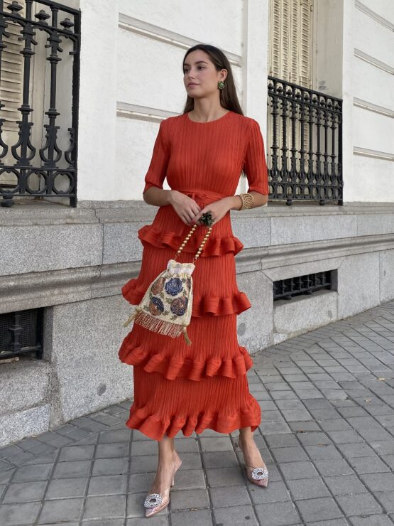 Vestido studio plisado volantes teja - Imagen 2