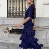 Vestido studio plisado volantes azul añil