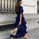 Vestido studio plisado volantes azul añil - Imagen 5
