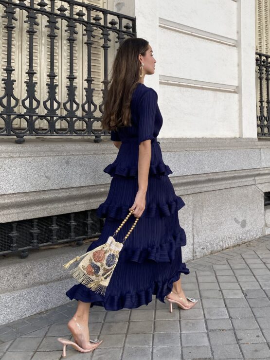 Vestido studio plisado volantes azul añil - Imagen 5