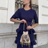 Vestido studio plisado volantes azul añil - Imagen 2