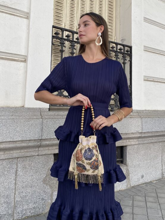 Vestido studio plisado volantes azul añil - Imagen 2