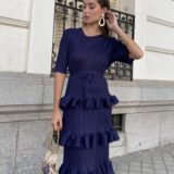 Vestido studio plisado volantes azul añil - Imagen 6