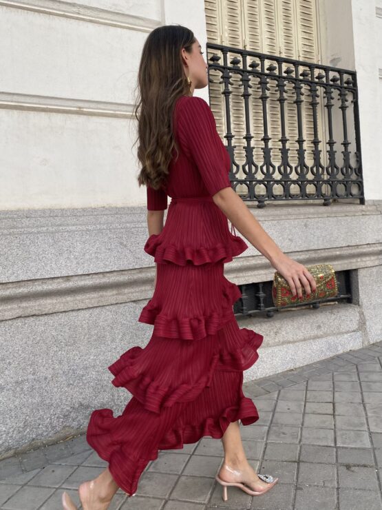 Vestido studio plisado volantes carmín - Imagen 3