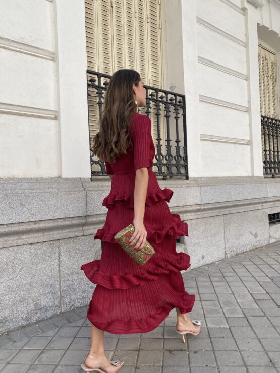 Vestido studio plisado volantes carmín - Imagen 2