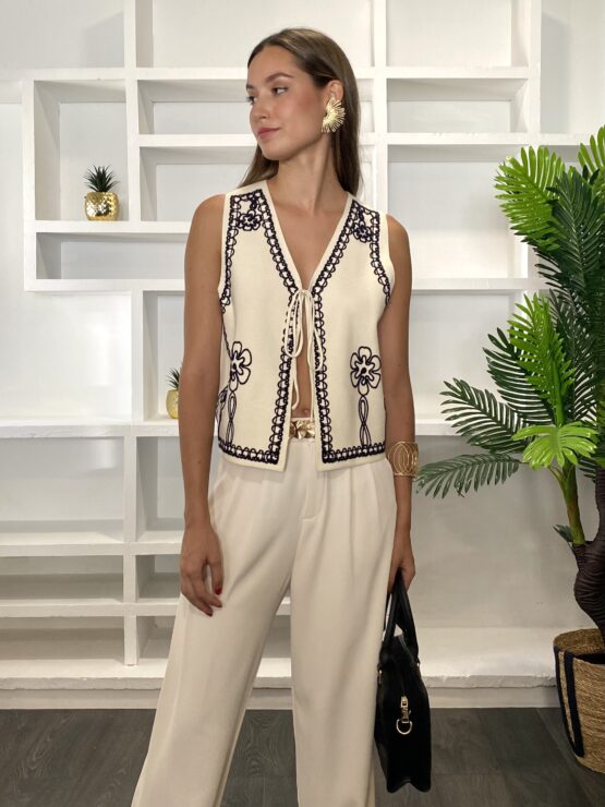 Chaleco bordado eve Ivory