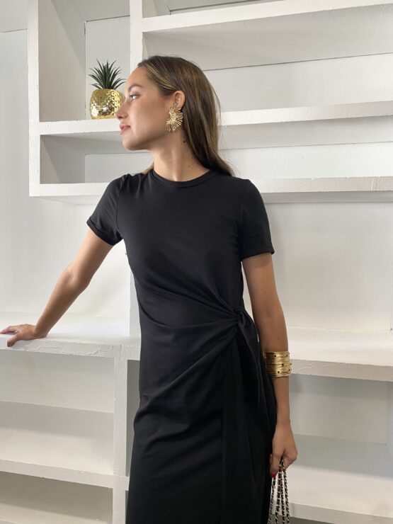 Vestido punto lazada negro - Imagen 3