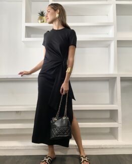 Vestido punto lazada negro