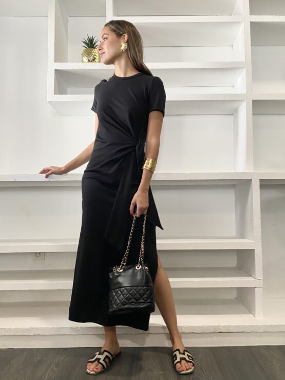 Vestido punto lazada negro