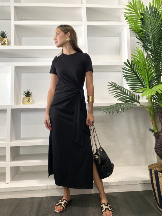 Vestido punto lazada negro - Imagen 2