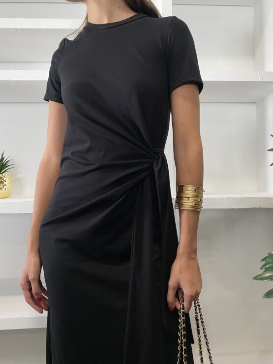 Vestido punto lazada negro - Imagen 4