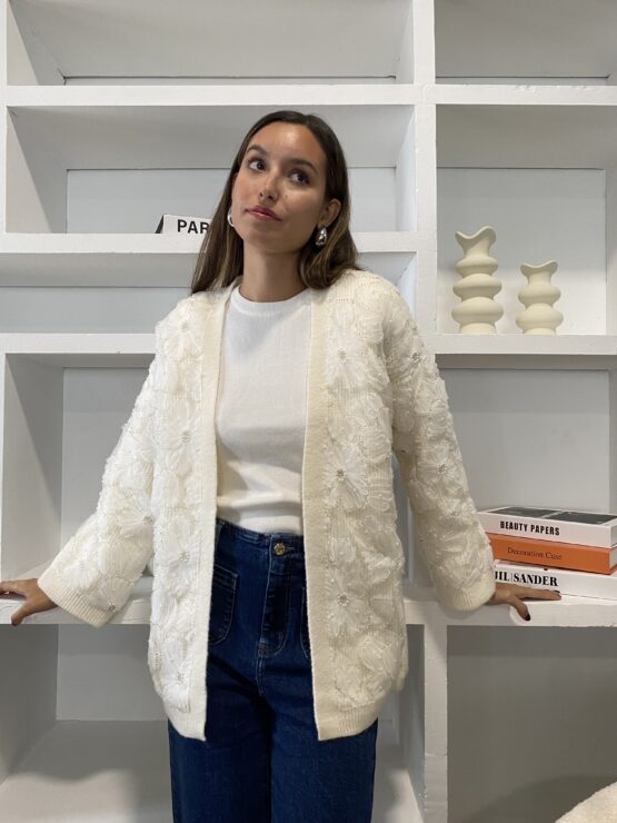 Chaqueta de punto joya tul Ivory