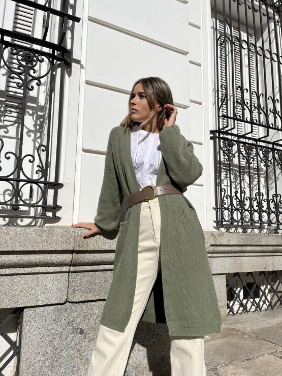 Chaqueta de punto long basic khaki - Imagen 3
