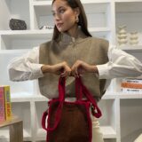 Bolso terciopelo dark camel bicolor - Imagen 3