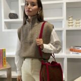 Bolso terciopelo dark camel bicolor - Imagen 4