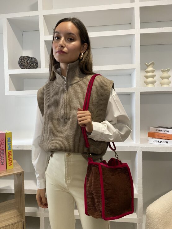 Bolso terciopelo dark camel bicolor - Imagen 4
