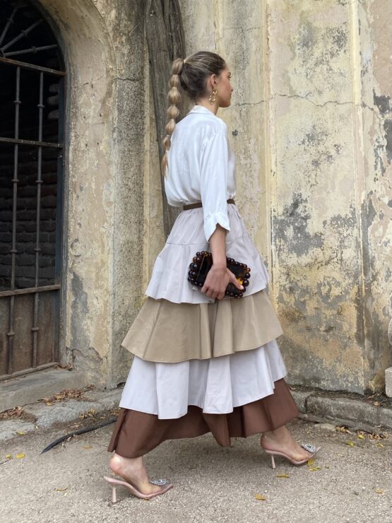 Falda volantes tafetán Dubois camel - Imagen 4