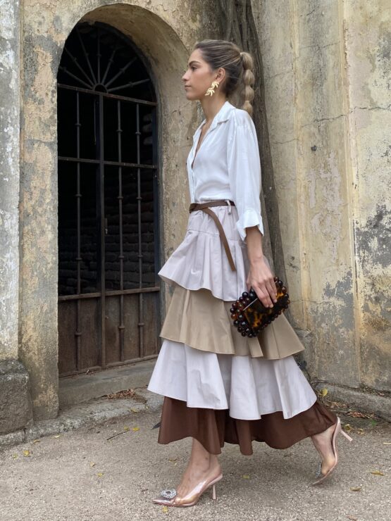Falda volantes tafetán Dubois camel - Imagen 10
