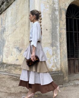 Falda volantes tafetán Dubois camel
