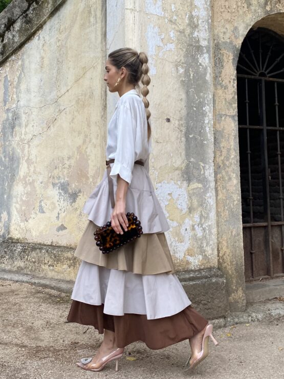 Falda volantes tafetán Dubois camel