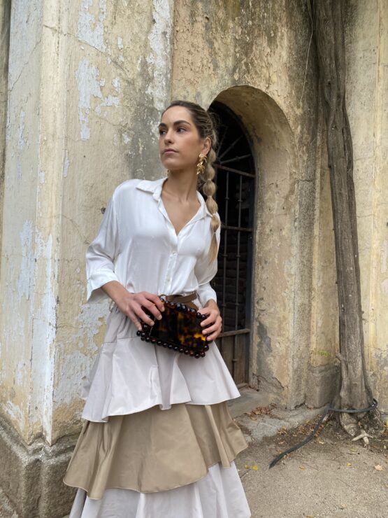 Falda volantes tafetán Dubois camel - Imagen 2