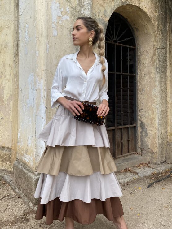 Falda volantes tafetán Dubois camel - Imagen 3