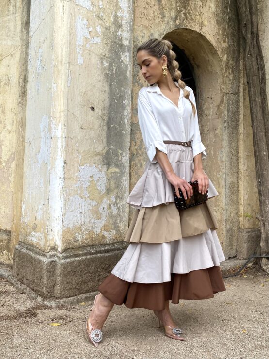 Falda volantes tafetán Dubois camel - Imagen 5