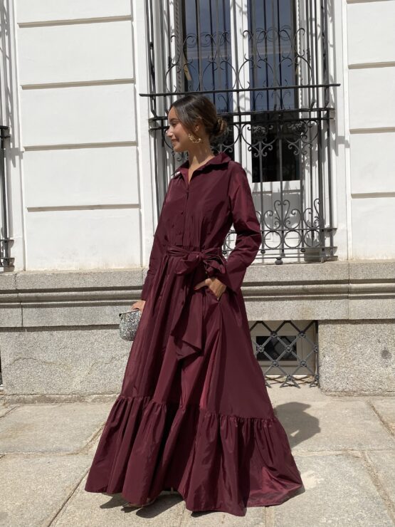 Vestido tafetán celina vino - Imagen 5