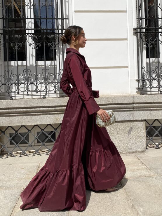 Vestido tafetán celina vino - Imagen 4