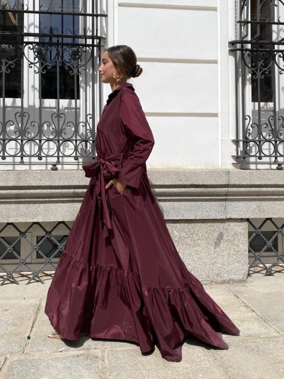 Vestido tafetán celina vino