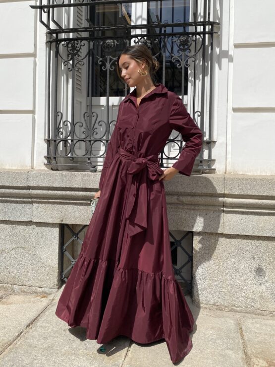 Vestido tafetán celina vino - Imagen 3