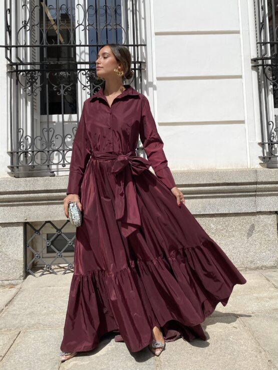 Vestido tafetán celina vino - Imagen 2