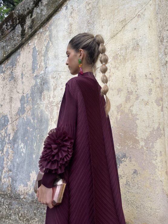 Vestido candela plisado wine - Imagen 2