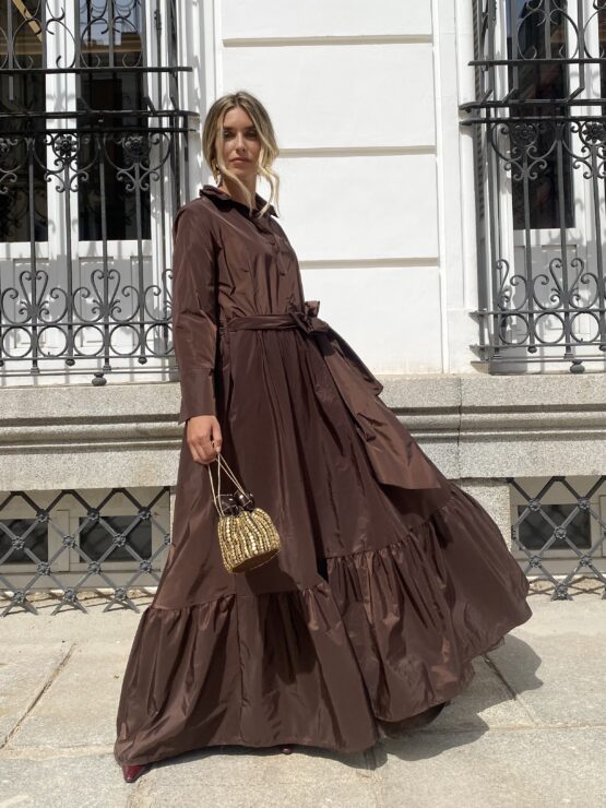 Vestido tafetán celine chocolate - Imagen 4