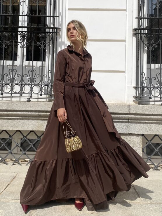 Vestido tafetán celine chocolate - Imagen 5