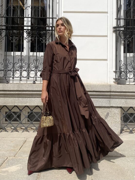 Vestido tafetán celine chocolate - Imagen 6