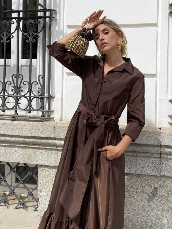 Vestido tafetán celine chocolate - Imagen 7