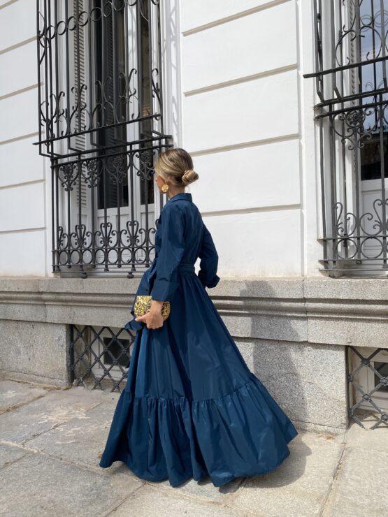 Vestido tafetán celine azul pato - Imagen 3