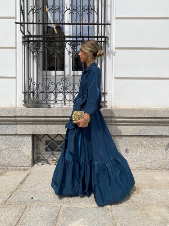 Vestido tafetán celine azul pato - Imagen 6