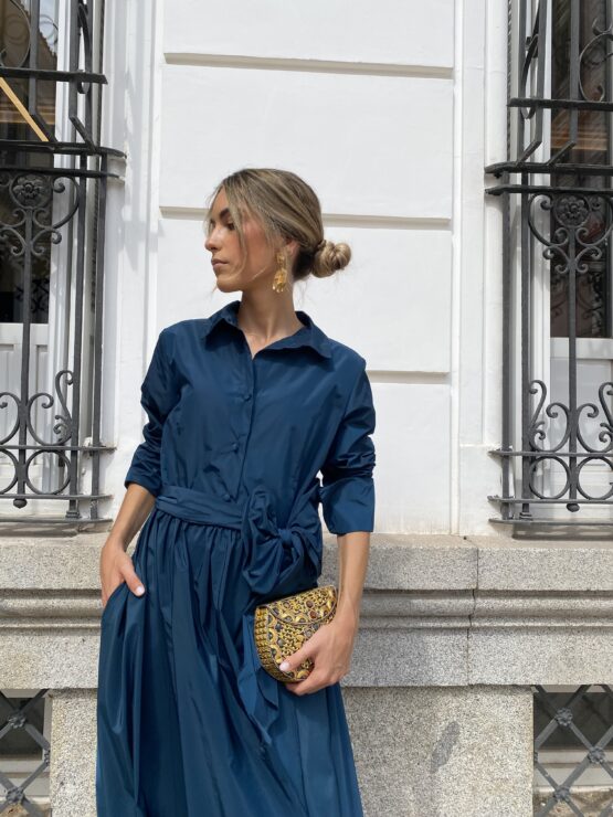 Vestido tafetán celine azul pato - Imagen 5