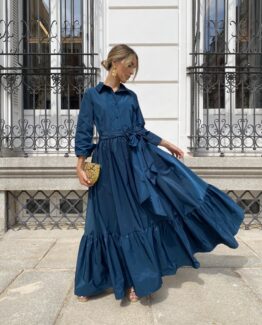 Vestido tafetán celine azul pato