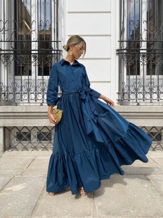 Vestido tafetán celine azul pato