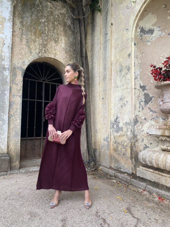 Vestido candela plisado wine - Imagen 7