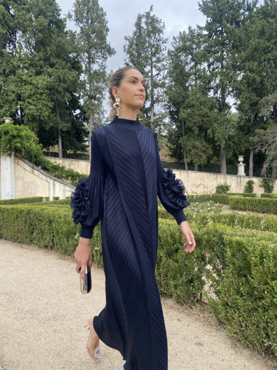 Vestido candela plisado azul marino