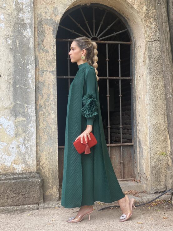 Vestido plisado candela verde botella - Imagen 5