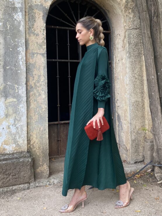 Vestido plisado candela verde botella
